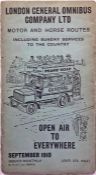 London General Omnibus Company Ltd fold-out LEAFLET of Motor and Horse Routes dated September 1910
