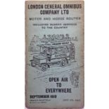 London General Omnibus Company Ltd fold-out LEAFLET of Motor and Horse Routes dated September 1910