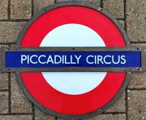 London Underground enamel PLATFORM ROUNDEL SIGN from Piccadilly Circus station on the Piccadilly and