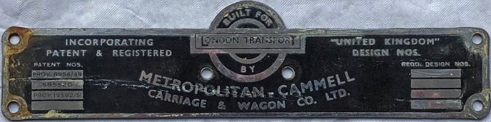 London Transport 1950s RF bus/coach BODYBUILDER'S PLATE for Metropolitan Cammell Carriage & Wagon Co