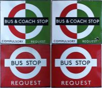 Pair of 1950s/60s London Transport enamel BUS/COACH STOP FLAGS, firstly the 'bus compulsory/coach