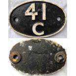 British Railways (Eastern Region) locomotive cast-iron SHEDPLATE '41C' used by Sheffield (