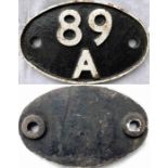 British Railways (Western Region) locomotive cast-iron SHEDPLATE '89A' used by Oswestry & sub-