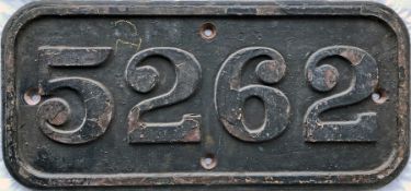 1940 GWR cast-iron LOCOMOTIVE CABSIDE PLATE ex-Churchward '4200' class 2-8-0T 5262 withdrawn from
