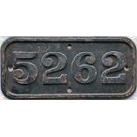 1940 GWR cast-iron LOCOMOTIVE CABSIDE PLATE ex-Churchward '4200' class 2-8-0T 5262 withdrawn from