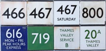 Selection (8) of London Transport bus/coach stop enamel E-PLATES comprising 466, 467, 467