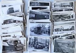 Large quantity (c350) of postcard-size b&w PHOTOGRAPHS of London trams. A very wide variety