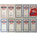 Selection (10) of 1946-54 London Underground diagrammatic, card POCKET MAPS, all Beck issues and