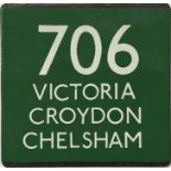 London Transport coach stop enamel E-PLATE for Green Line route 706 destinated Victoria, Croydon,