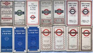 Selection (14) of London General/Underground Group/London Transport POCKET MAPS comprising bus