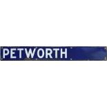 Southern Railway indicator board ENAMEL PLATE 'Petworth', probably from the departures board at