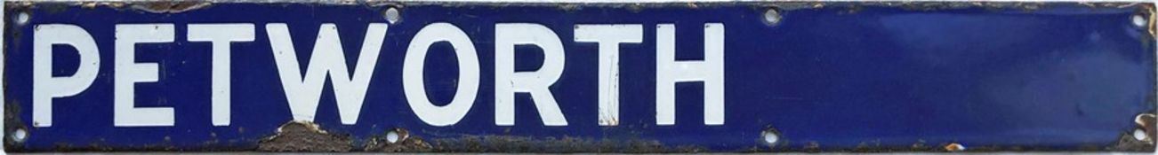 Southern Railway indicator board ENAMEL PLATE 'Petworth', probably from the departures board at