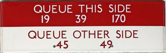 London Transport bus stop enamel Q-PLATE 'Queue this side for 19, 39, 170, Queue other side for