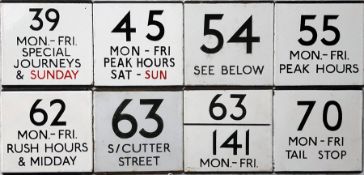 Selection (8) of London Transport bus stop enamel E-PLATES with some interesting wordings,