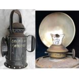 Great Western Railway (GWR) HANDLAMP inscribed 'GW & LM&S Joint R/s Minsterley' and stamped 'GWR'
