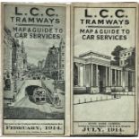 Pair of LCC Tramways POCKET MAPS comprising issues dated February 1914 and July 1914. Both in very