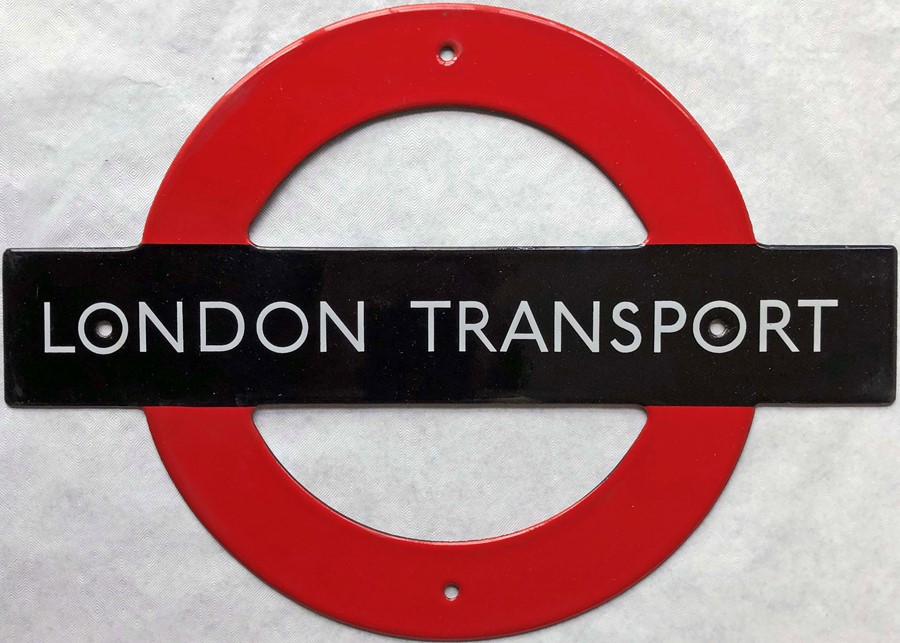 1950s/60s London Transport small, enamel BULLSEYE PLATE 'London Transport' as fitted to the sides of