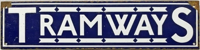 1920s/30s Underground Group enamel HEADER PLATE 'TRAMWAYS'. Would have been located on a timetable