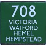 London Transport coach stop enamel E-PLATE for Green Line route 708 destinated Victoria, Watford,