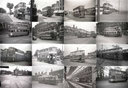 Quantity (c70) of 1950s b&w TRAM NEGATIVES (size 120, 8cm x 6cm) taken across the UK and featuring a