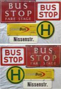 Trio of double-sided BUS STOP FLAGS: an enamel 'Bus Stop - Fare Stage', thought to be ex-City of