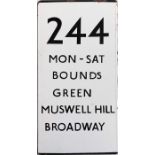 London Transport bus stop enamel E-PLATE for route 244. A double-vertical example that is destinated