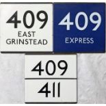 Selection (3) of London Transport/London Country bus stop enamel E-PLATES comprising 409