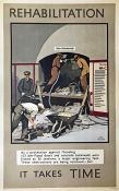 1945 WW2 London Transport double royal-sized POSTER "Rehabilitation - it takes time" by Fred