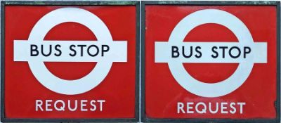 1940s/50s London Transport enamel BUS STOP FLAG, the 'Request' version. Double-sided with two enamel