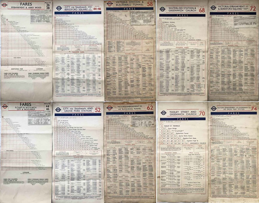 Selection (5) of London Transport Tramways FARECHARTS, all double-sided card issues and comprising