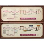 Pair of 1950s London Underground Metropolitan Line CARRIAGE MAPS (LINE DIAGRAMS). These diagrams