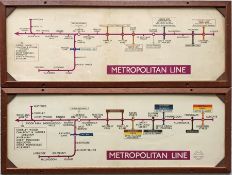 Pair of 1950s London Underground Metropolitan Line CARRIAGE MAPS (LINE DIAGRAMS). These diagrams