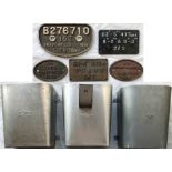 Box of British Railways relics comprising WAGON PLATES & CARRIAGE WASTE BINS etc: 3 x aluminium
