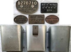 Box of British Railways relics comprising WAGON PLATES & CARRIAGE WASTE BINS etc: 3 x aluminium