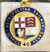 Metropolitan Railway LONG SERVICE MEDAL issued to H Perkins for 40 years' service. Enamel on gold-