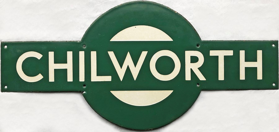 Southern Railway enamel PLATFORM TARGET SIGN from Chilworth station on the former SECR line from