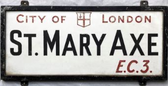 A c1920s City of London STREET SIGN from St Mary Axe, EC3 which runs between Leadenhall Street and