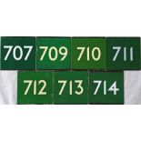 Selection (7) of London Transport coach stop enamel E-PLATES for Green Line routes 707, 709, 710,