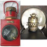 Great Western Railway (GWR) LEVEL CROSSING LAMP with 'GWR' plate on the brass cap and maker's