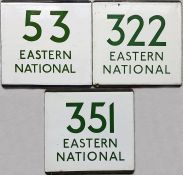 Trio of London Transport bus stop enamel E-PLATES for Eastern National routes 53, 322 and 351,