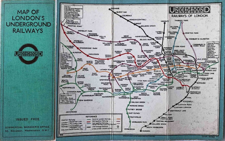 1926 London Underground linen-card POCKET MAP from the Stingemore-designed series of 1925-32. This