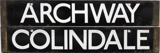 London Underground 38-Tube Stock enamel CAB DESTINATION PLATE for Archway / Colindale on the