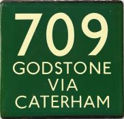 London Transport coach stop enamel E-PLATE for Green Line route 709 destinated Godstone via