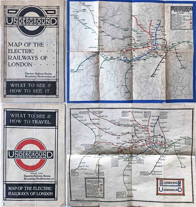 1919 & 1922 London Underground MAPS OF THE ELECTRIC RAILWAYS OF LONDON, the first is 'What to