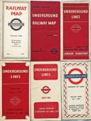 Selection (6) of 1930s/40s London Underground diagrammatic, card POCKET MAPS comprising issues No