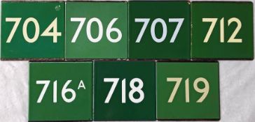 Selection (7) of London Transport coach stop enamel E-PLATES for Green Line routes 704, 706, 707,