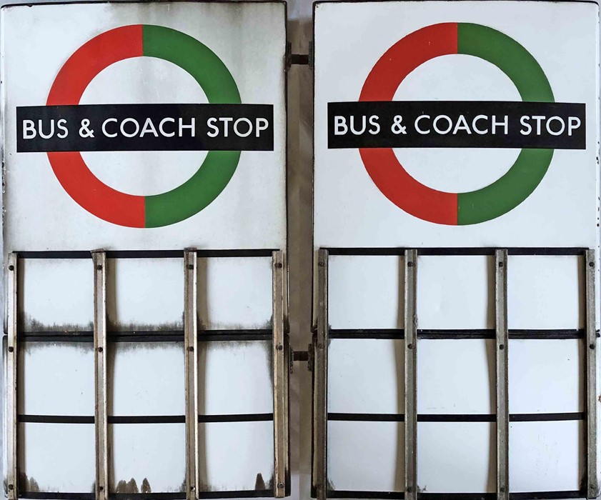 London Transport enamel BUS & COACH STOP FLAG (compulsory). A 1950s/60s 'bullseye'-style, E9-size,