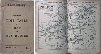 1928 East Surrey Traction Co Ltd TIMETABLE & MAP OF BUS ROUTES, Summer Service (first issue) dated