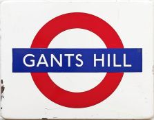 London Underground 1950s/60s enamel bullseye PLATFORM SIGN from Gants Hill station on the Central
