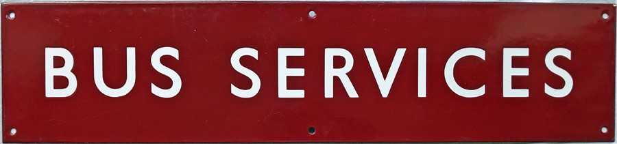 British Railways (Midland Region) ENAMEL SIGN 'BUS SERVICES', a header plate from a timetable board.